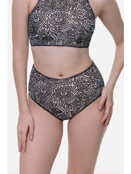 Chytré plavky bikiny (spodní díl) s vyokým pasem Doodling (black)