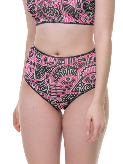 Chytré bikiny spodní díl s vysokým pasem Doodling fucsia