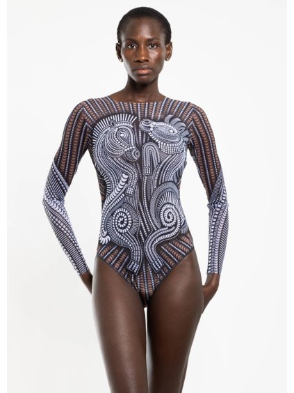 Chytré plavky jednodílné s uzavřenými zády s rukávy Horses