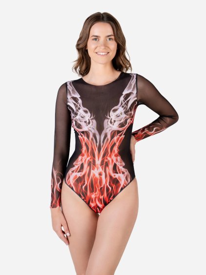 Chytré plavky jednodílné s uzavřenými zády s rukávy Red Flame