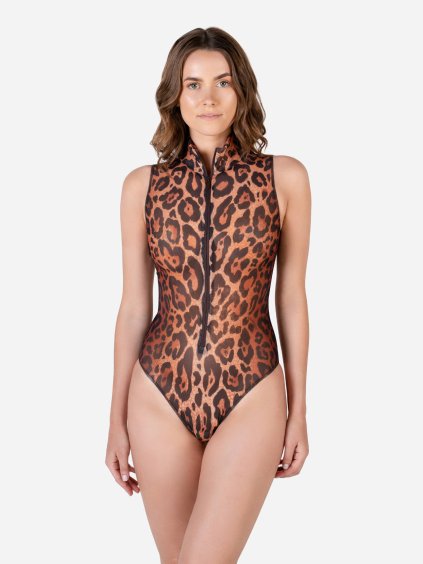 Chytré plavky jednodílné na zip bez rukávů Leopard 25
