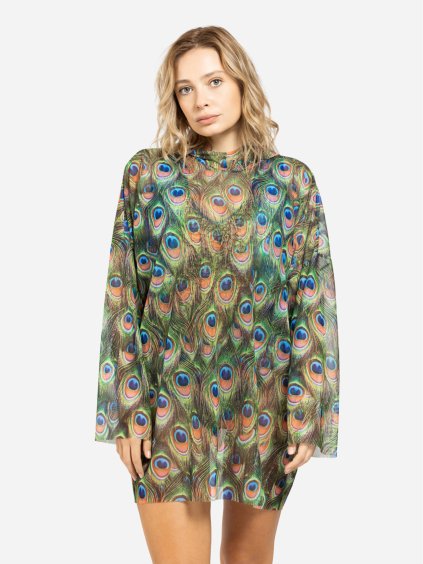 Chytré plavky dámské tričko s kapucí Peacok Mayura (oversize)