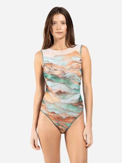 Chytré plavky jednodílne s uzavřenými zády bez rukávů Taghazout