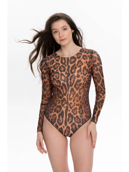 Chytré plavky jednodílné s uzavřenými zády s rukávy Leopard 25