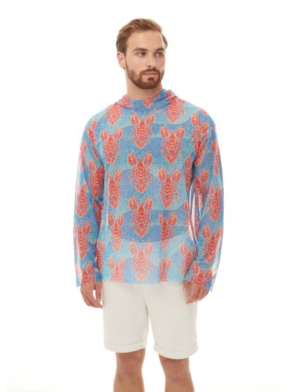Chytré plavky pásnké plažové tričko s kapucí Lobster pattern