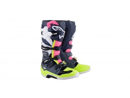 Boty TECH 7, ALPINESTARS (černá/modrá/růžová/žlutá fluo)