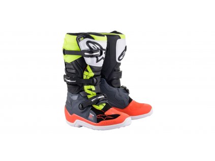 Boty TECH 7 S, ALPINESTARS, dětské (šedá/červená fluo/žlutá fluo) 2024