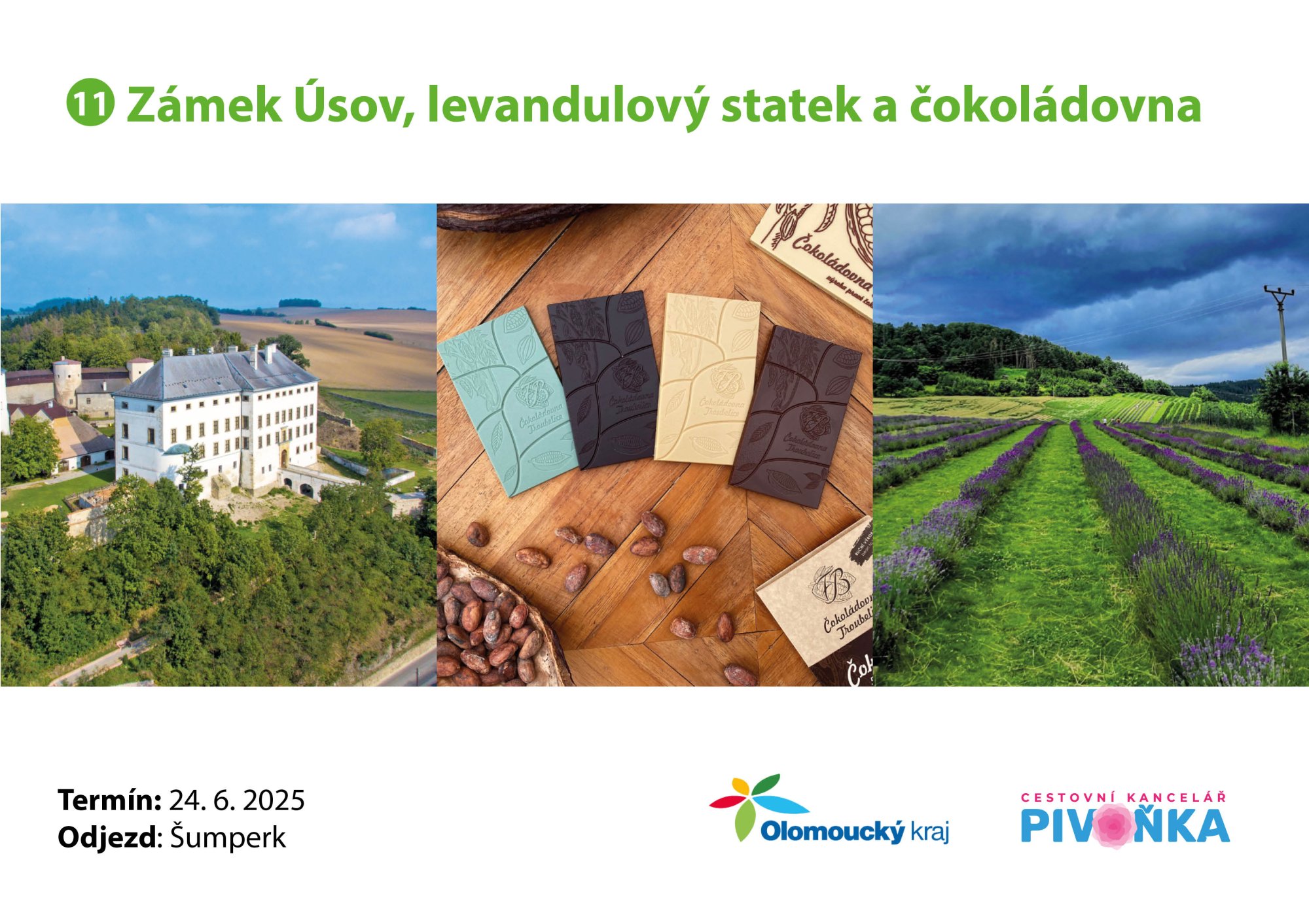 Pozdrav z výletu č. 11 – Zámek Úsov, levandulový statek a čokoládovna Troubelice