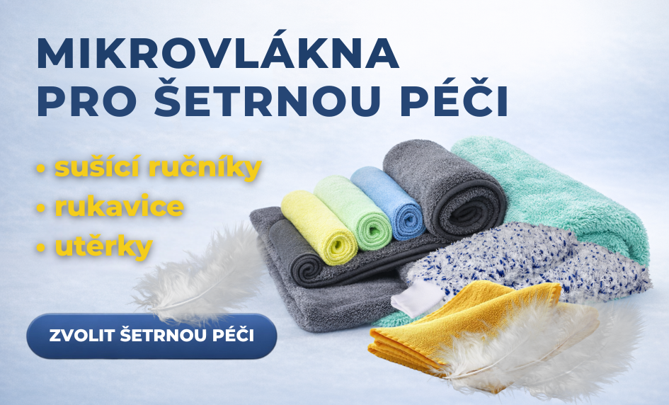 Produkty AutoWash a AutoDry z prémiového korejského mikrovlákna - mycí rukavice AutoWash TOUCH, mycí houba AutoWash MICROFIBER SPONGE, čisticí utěrka na skla AutoWash GLASS CLOTH, extra savé sušicí ručníky AutoDry MAGNUM, AutoDry LITE a AutoDry POCKET pro