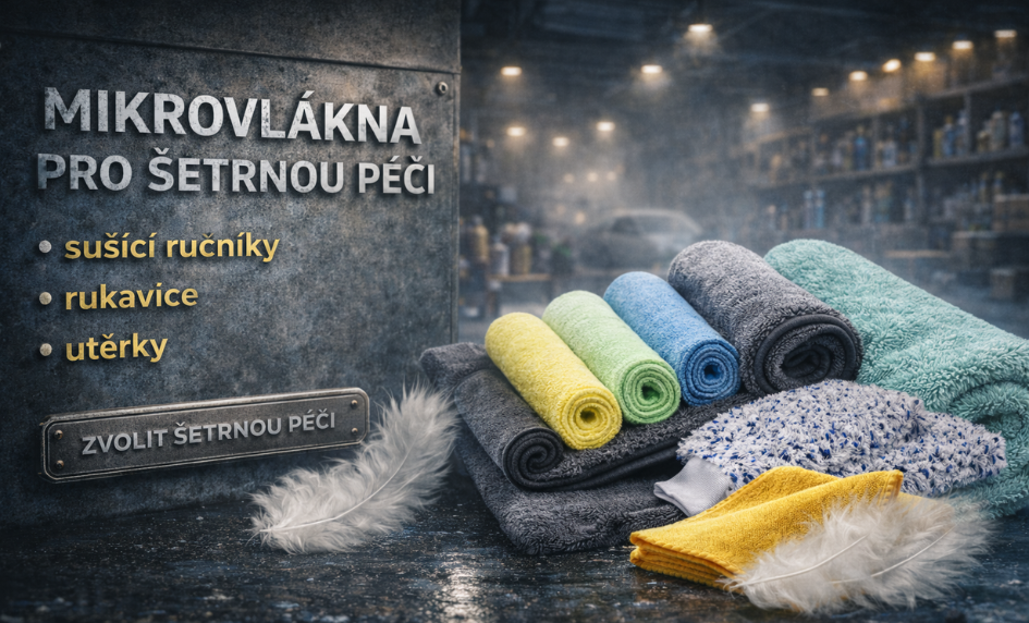 Produkty AutoWash a AutoDry z prémiového korejského mikrovlákna - mycí rukavice AutoWash TOUCH, mycí houba AutoWash MICROFIBER SPONGE, čisticí utěrka na skla AutoWash GLASS CLOTH, extra savé sušicí ručníky AutoDry MAGNUM, AutoDry LITE a AutoDry POCKET pro