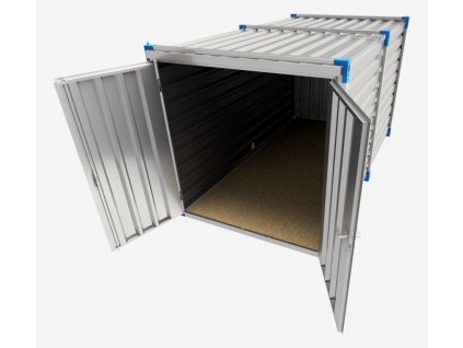 Skladový kontejner s podlahou z OSB3 desek 4000x2200x2200 mm a dvoukřídlými dveřmi v čelní stěně