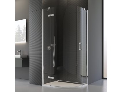 Čtvrtkruh s jednokřídlými dveřmi s vyrovnávacími profily - levý díl, rádius 500 mm P3PG500901007