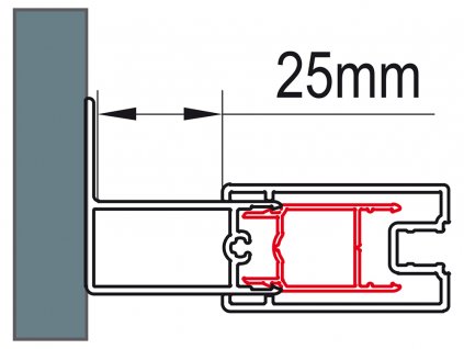 Stohovací profil k rozšíření dveří nebo boční stěny ke zdi o 25mm ACT1.01.SM1
