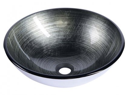 DAMAR skleněné umyvadlo průměr 42 cm, tmavě šedá/stříbrná