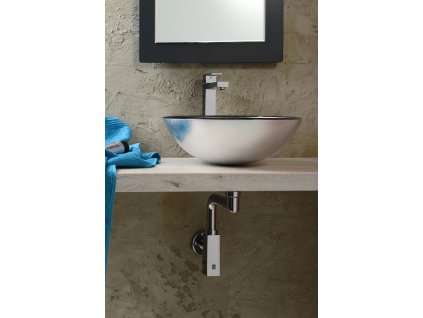DAMAR skleněné umyvadlo průměr 42 cm, tmavě šedá/stříbrná