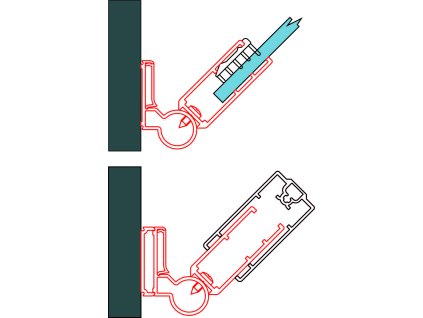 Sada 2 profilů k upevnění jedné strany dveří nebo boční stěny do zdi pod úhlem 0 až 180° D22WT1.50.SM1