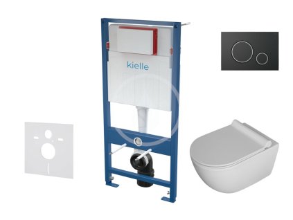 Set předstěnové instalace, klozetu Gaia, sedátka softclose a tlačítka Gemini II, matná černá / chrom