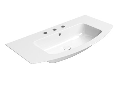 PURA keramické umyvadlo Slim oblé 102x52cm, 3 otvory, bílá ExtraGlaze
