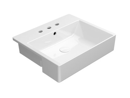 KUBE X keramické umyvadlo polozápustné 55x47cm, 3 otvory, bílá ExtraGlaze