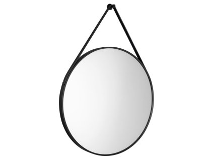 STAGO kulaté zrcadlo ø 60cm, kožený pásek, černá mat