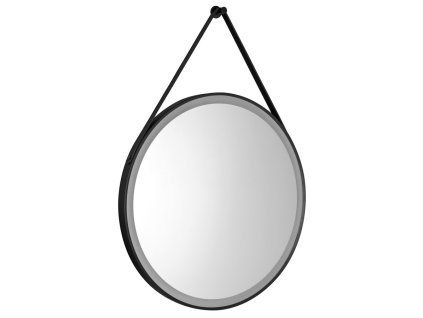 STAGO kulaté zrcadlo s LED osvětlením ø 60cm, kožený pásek, dotykový senzor, stmívatelné, černá mat