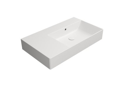 KUBE X keramické umyvadlo 80x47cm, s odkládací plochou vlevo, broušená spodní hrana, bez otvoru, bílá mat