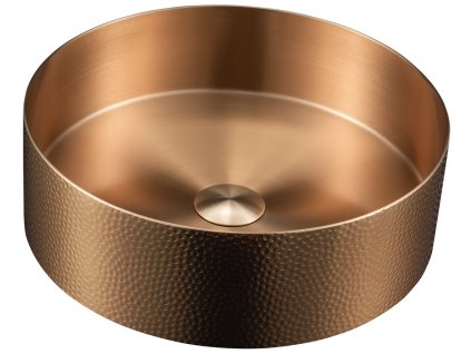 AURUM nerezové umyvadlo na desku, průměr 38 cm, včetně výpusti, tepané, měď mat