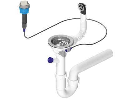 Dřezový sifon s přepadem, ovládáním a odbočkou, 6/4", včetně pilety, DN40, bílá