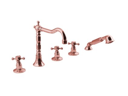 ANTEA pětiprvková baterie na okraj vany s retro hubicí, růžové zlato