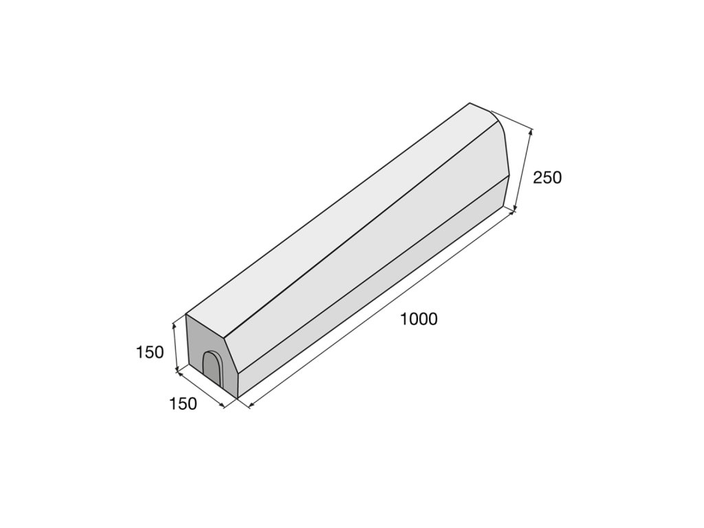 Cestný obrubník prechodový pravý ABO 2-15 PP, 1000 x 150 x 150 mm (Farba Prírodná / Hladký)