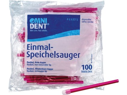 OMNIDENT Savky s Neodnímatelnou Čepičkou, 100ks  Nízkotlaké savky s pevnou koncovkou (125 mm, 100 ks)