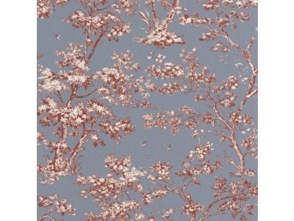 Tapeta Toile de Jouy stromy Arbre CASADECO Modrá-bordó