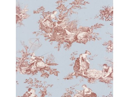 Tapeta Toile de Jouy Scene D'été CASADECO Modrá-bordó