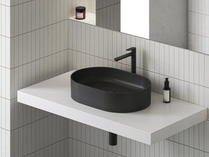 Umyvadlo Ceramic Slim O 55, bez otvoru pro baterii, bez přepadu, černá matná
