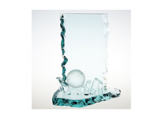 skleněná trofej ze štípaného skla golf