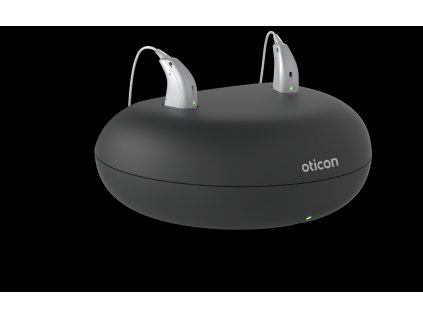 Oticon More miniRITE R C091SilverGrey Black Recharger Angled Without Cable