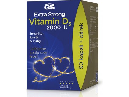 GS Extra Strong vitamin D3 2000 IU 90 kapslí DÁRKOVÉ balení 2022