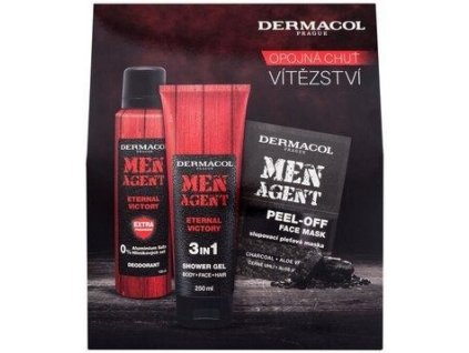 Dermacol Men Agent Eternal Victory 3v1 sprchový gel 250 ml + deodorant sprej 150 ml + slupovací pleťová maska 2 x 7,5 ml, kosmetická sada pro muže