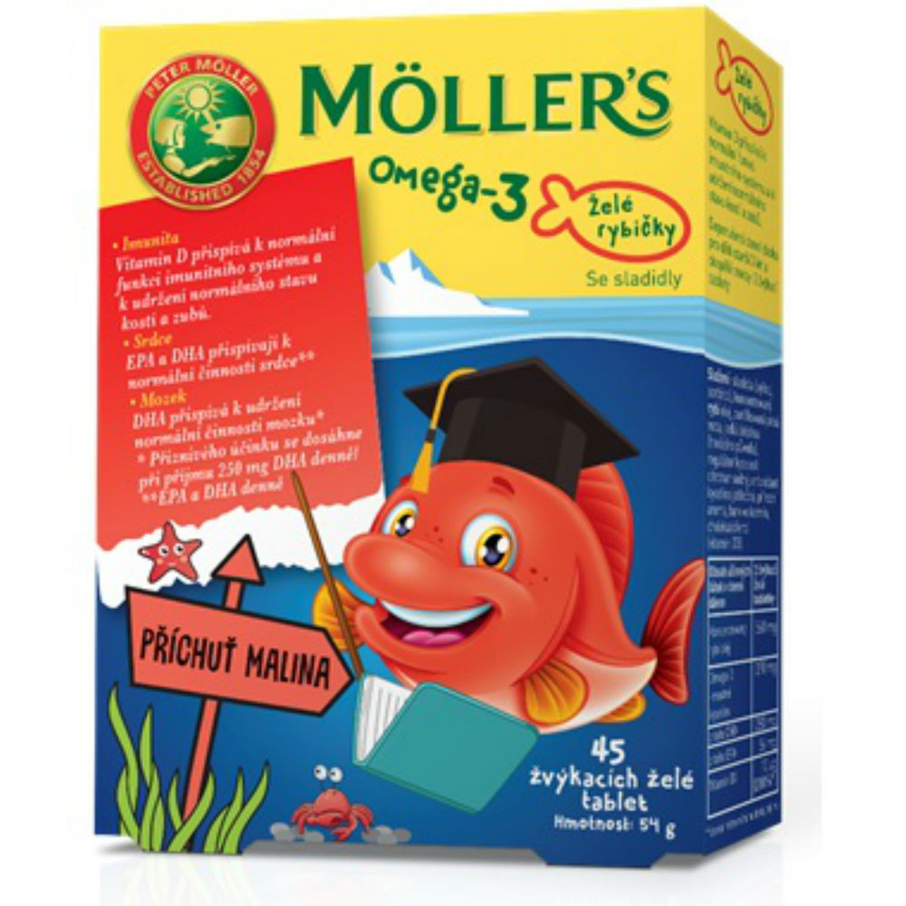 Mollers Omega 3 Želé rybičky 45 ks malinová příchuť