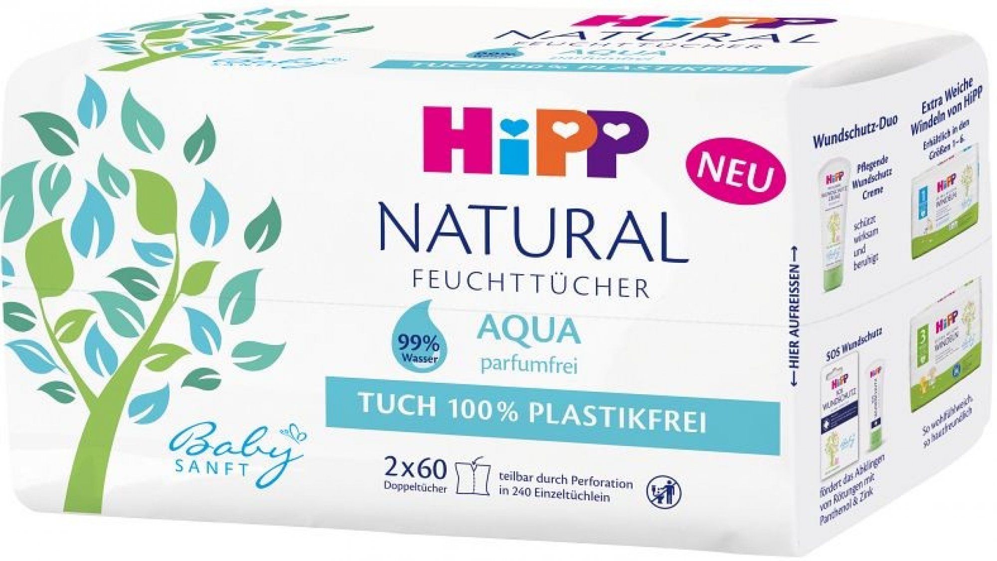 HiPP Babysanft čisticí vlhčené ubrousky Aqua Natural 2 x 60 ks