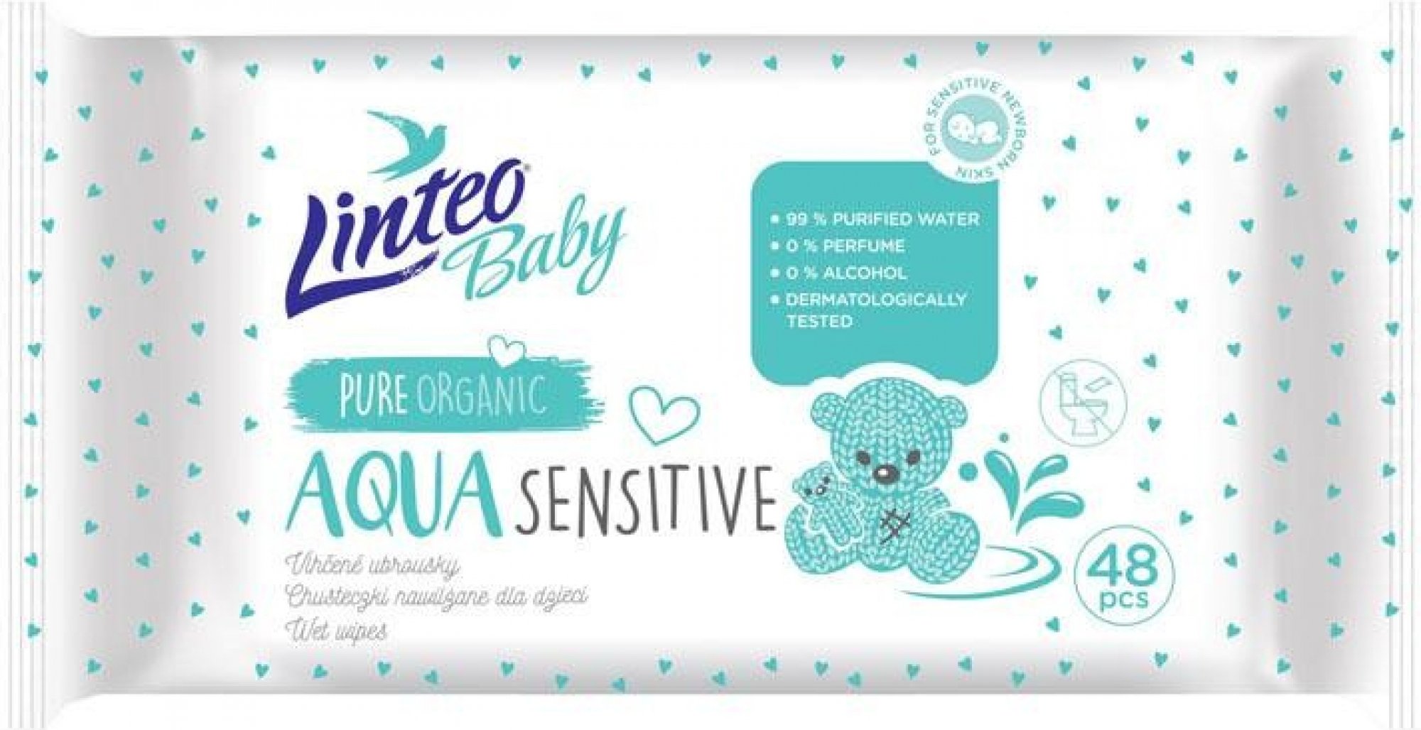 LINTEO BABY Vlhčené ubrousky Aqua sensitive 48 ks