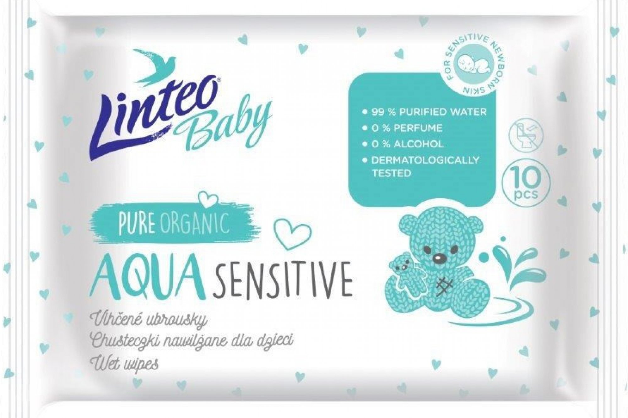 LINTEO BABY Vlhčené ubrousky Aqua sensitive 10 ks