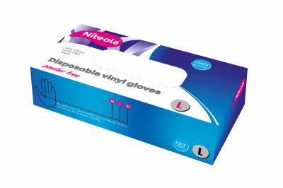 Rukavice vinylové nepudrované Niteola vel.L, 100 ks