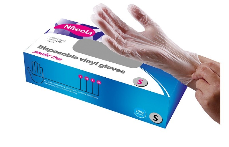Rukavice vinylové nepudrované Niteola vel.S, 100 ks