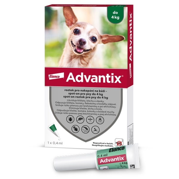 Advantix spot-on pro psy do 4 kg 1 x 0,4 ml