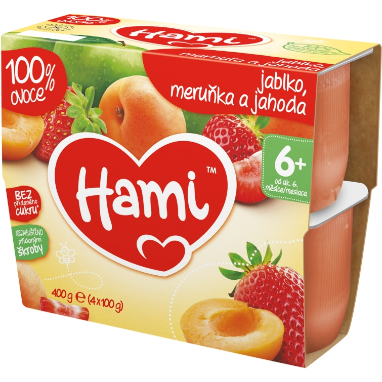 Hami Jablko meruňka a jahoda 4 x 6 + 100 g