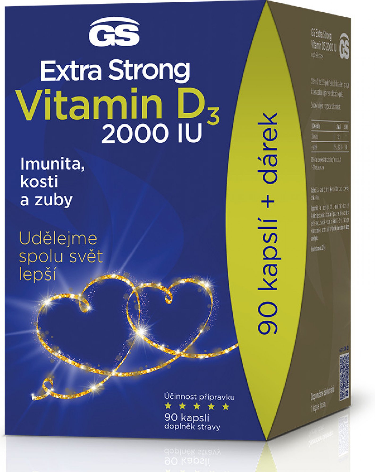 GS Extra Strong vitamin D3 2000 IU 90 kapslí DÁRKOVÉ balení 2022