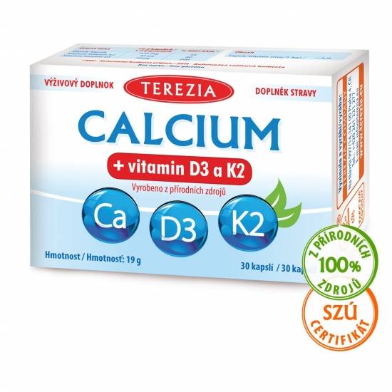 Terezia Calcium + vitamin D3 a K2 30 kapslí