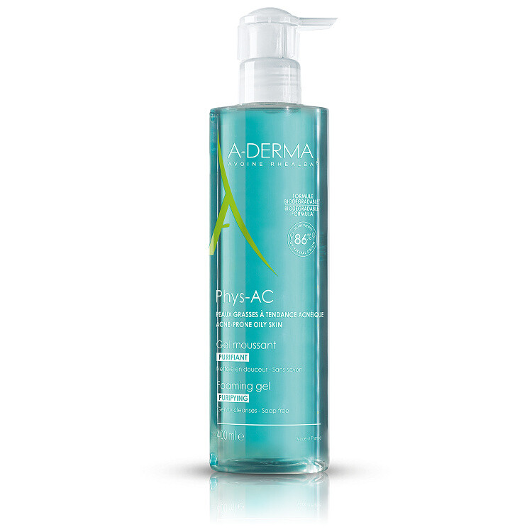 A-Derma Phys-AC čistící pěnivý gel pro problematickou pleť, akné Soap -Free - Physiological pH 400 ml