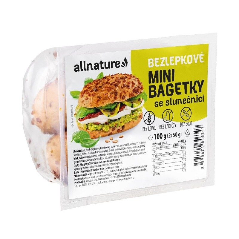 Allnature Bezlepkové mini bagetky se sluneč.2x50g
